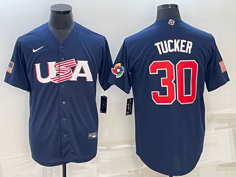 Men 2023 World Cub USA #30 Tucker Blue Nike MLB Jersey5